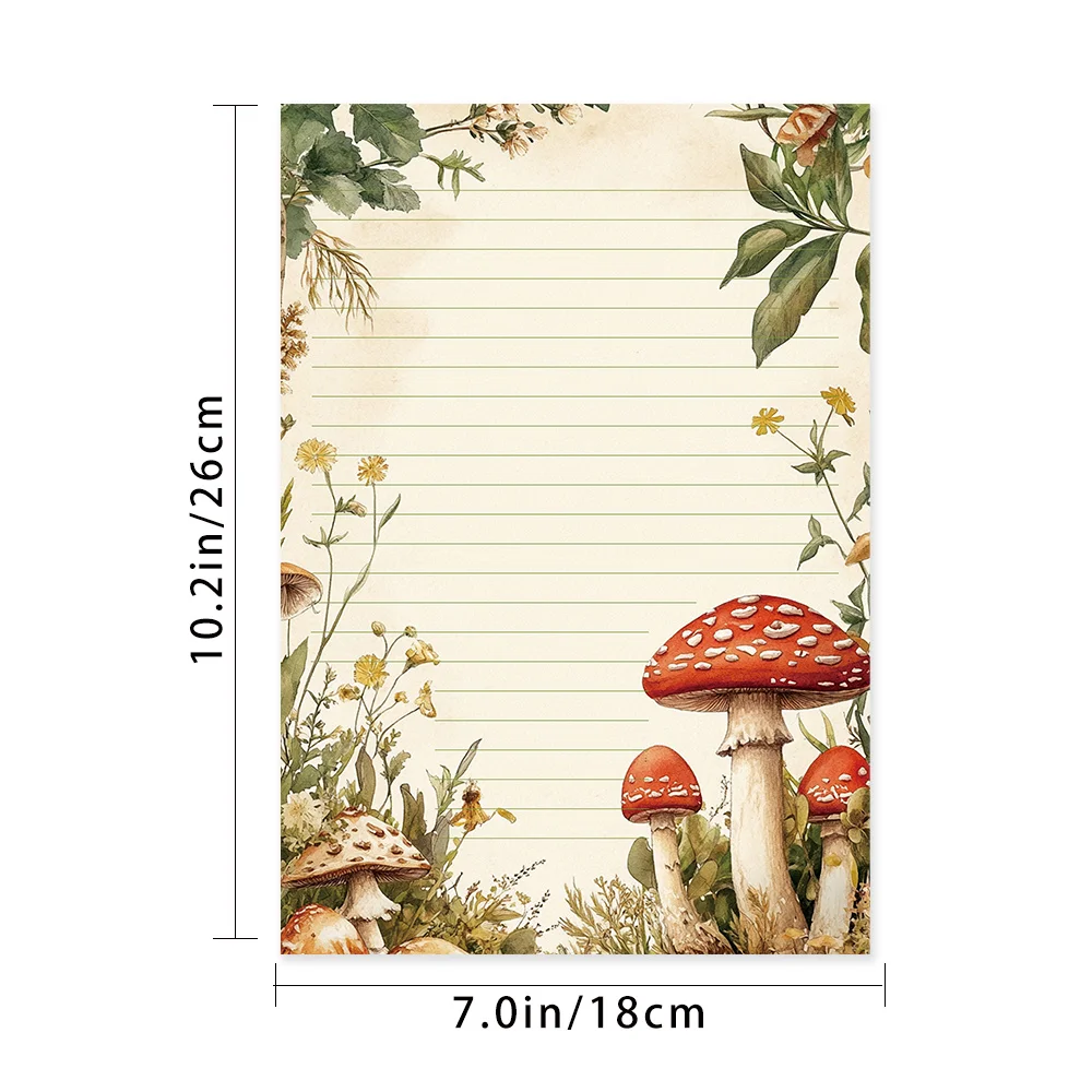 30 Sheets, B5 Vintage Plant And Mushroom Writing Paper, Lined, No Glue, Perfect For Notebooks, Memos, And Stickers