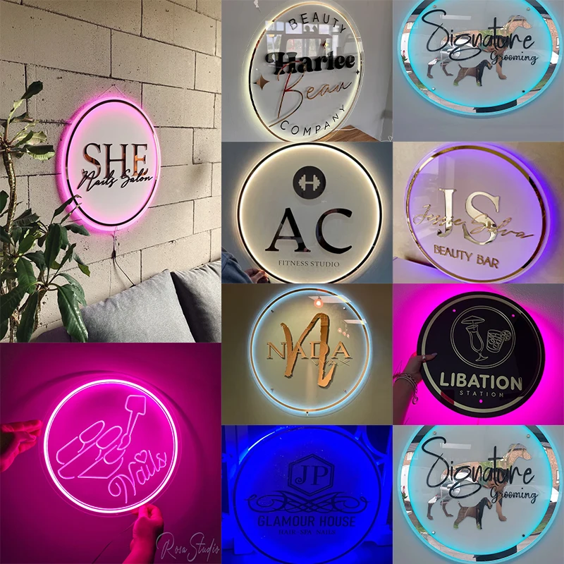 Custom Acrylic Business Sign LED Round Business Neon Lights Logo Sign Led letters  Neon Circle Name 3D Company Shop Wall Art