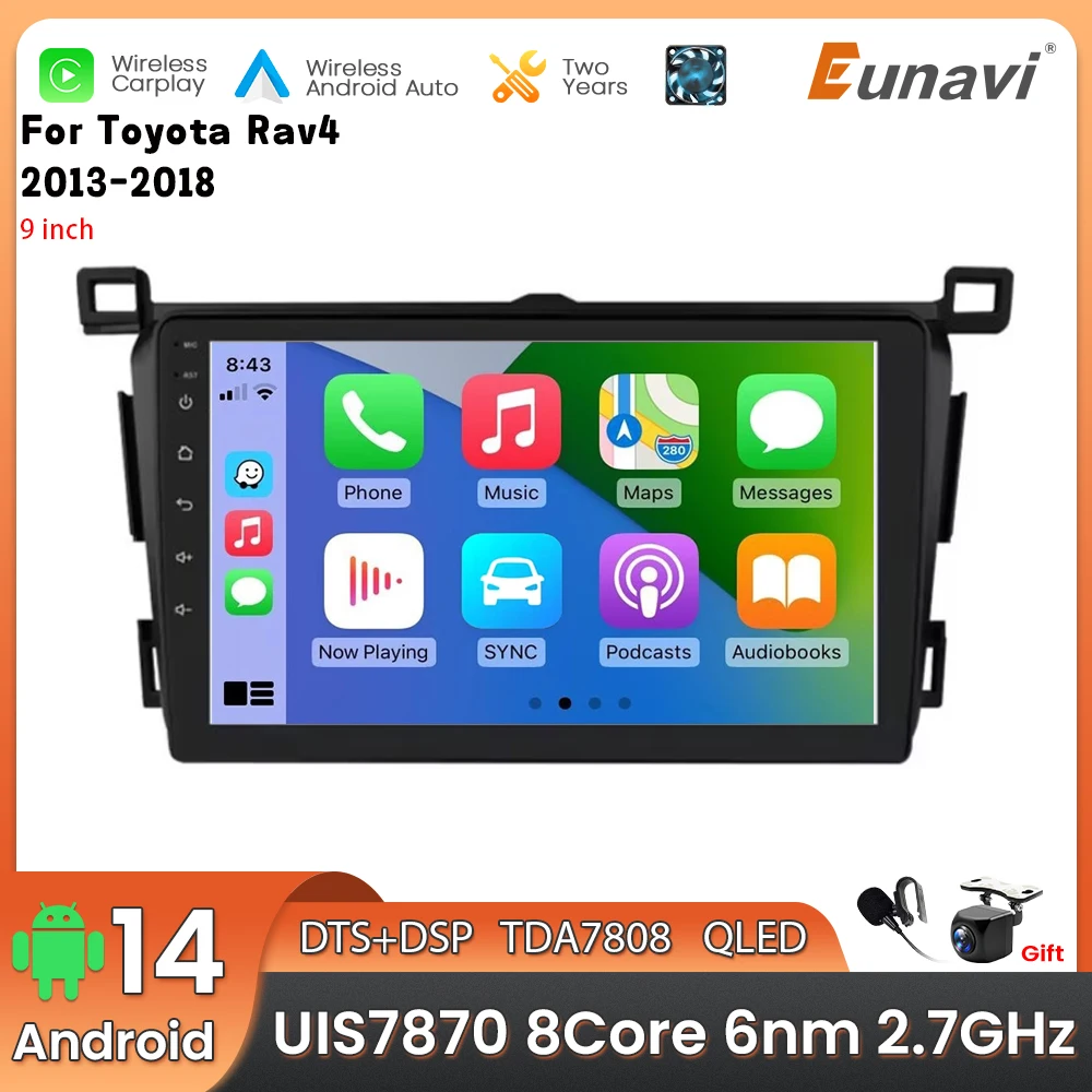 Android 14 2 Din Car Multimedia Player For Toyota Rav4 2013-2018 Head Unit Stereo GPS Navigation BT WIFI
