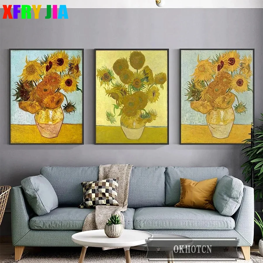 Diamond Painting Van Gogh Sunflower Art 5d Diamond Embroidery Full Display Diamond Mosaic Cross Stitch Decorationx3pcs