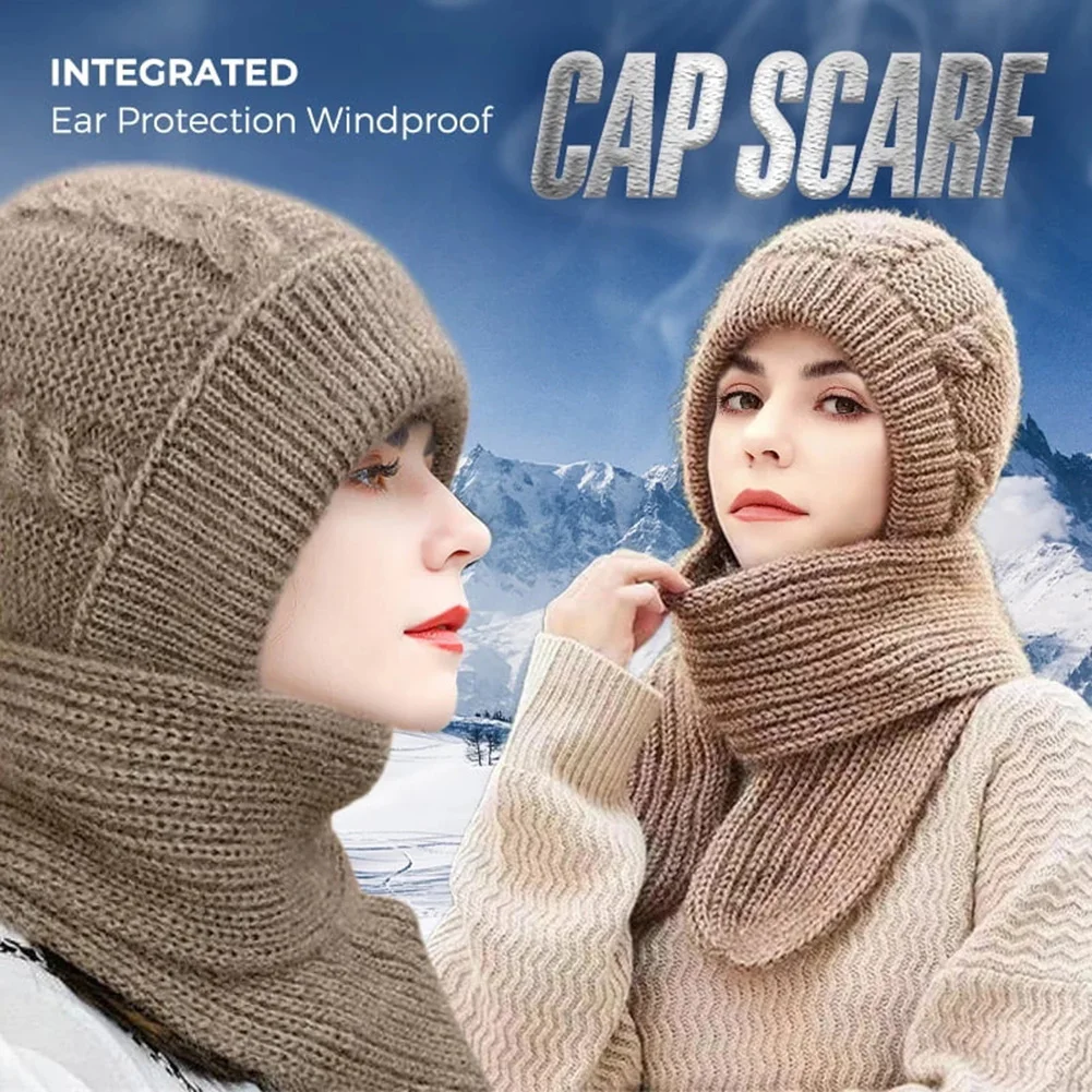 Winter Sports Skiing Helmets Women\'s Hat Scarf Warm Breathable Thickened Knitted cap for Women Double Layers Protection Caps