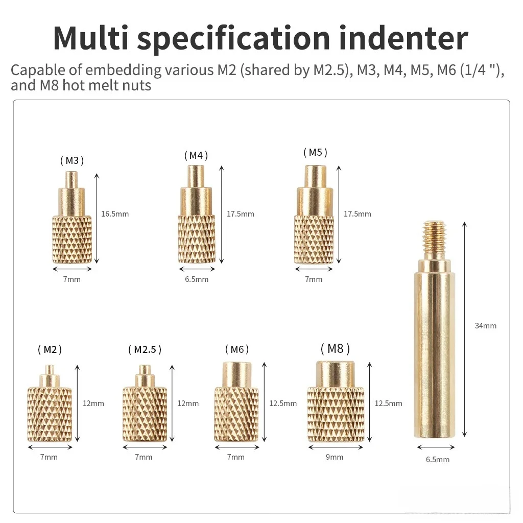 TS100 TS101 Adapter & Tips M2-M8 Heat Insert Nut Iron Tip Metal Hot Melt Nut Insertion for Standard 936 Soldering Iron Heads view 2