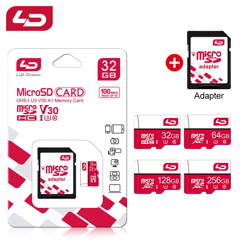 بطاقة SD صغيرة LD U3 بطاقة SD صغيرة 32 جيجابايت 64 جيجابايت 128 جيجابايت 256 جيجابايت 512 جيجابايت عالية السرعة للكتابة لكاميرا الهاتف