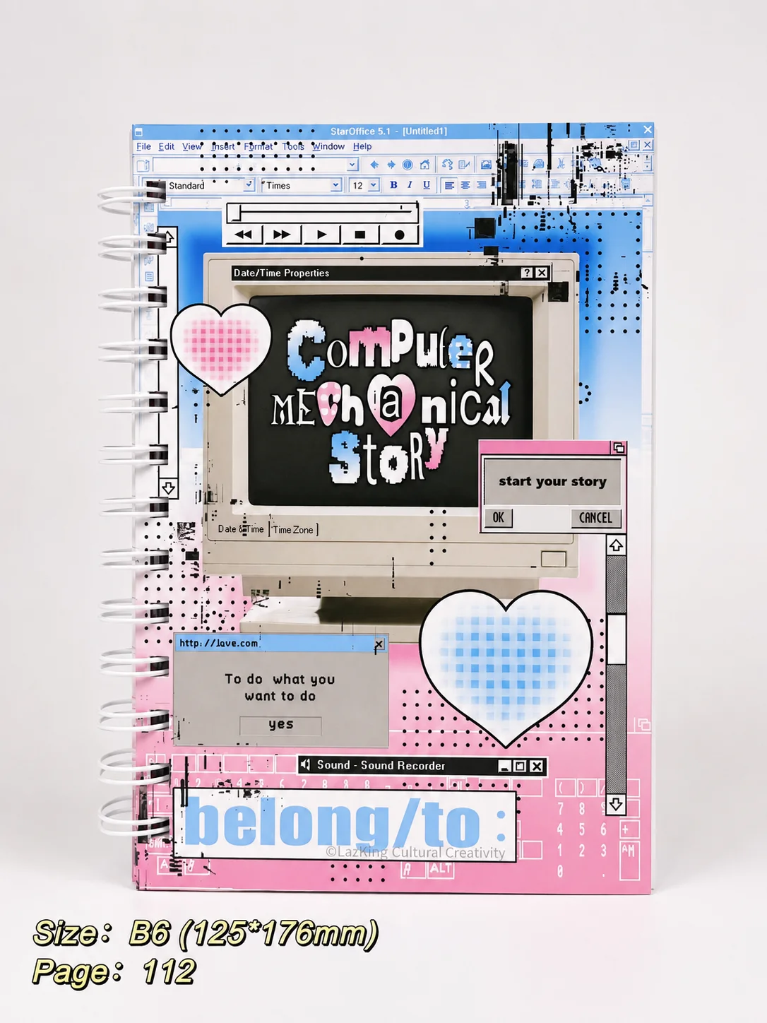112Pages Cute Y2K Retro Computer Webpage Notebook Colored Inner Pages DIY Journal Scrapbook Sticker Decor School Stationary