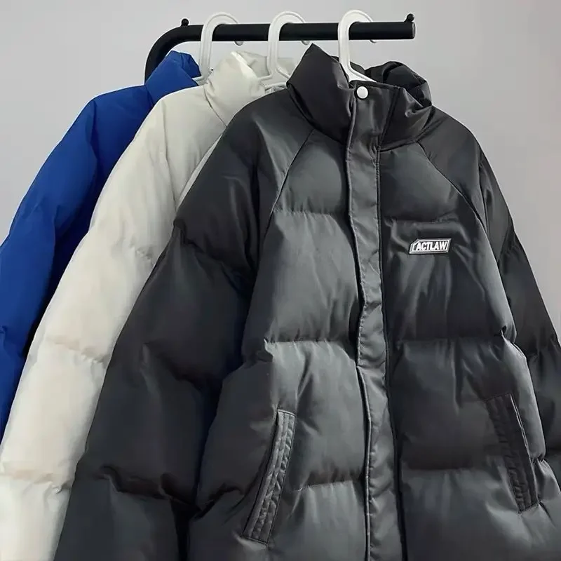 

Men's Parkas Simple Solid Color Stand Collar Cotton Coat Women Winter Loose Warm Thickened Zipper Long Sleeves Pockets Jacket