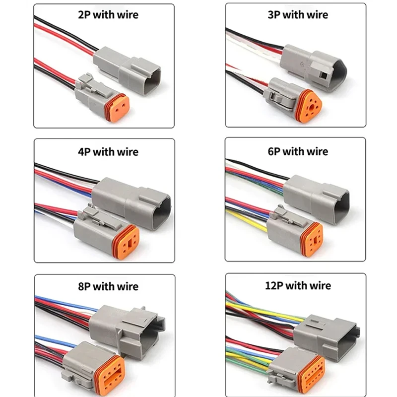 5sets DT Waterproof Automotive Connector With 15cm Wiring DT06-2S/DT04-2P 3P 4P 6P 8P 12P Male Female Plug Socket For Automobile