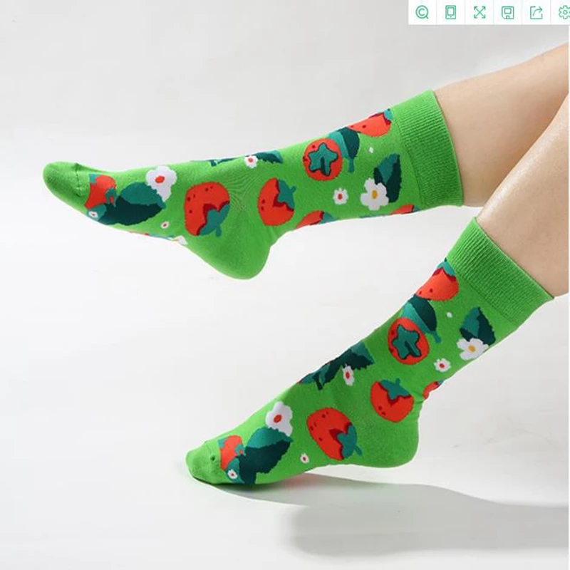 Happy Funny Colorful Women Stocking Fashion Plant Leaf Creative Tide Cotton Socks Cute Cartoon Fruit Cherry Pineapple Sock носк