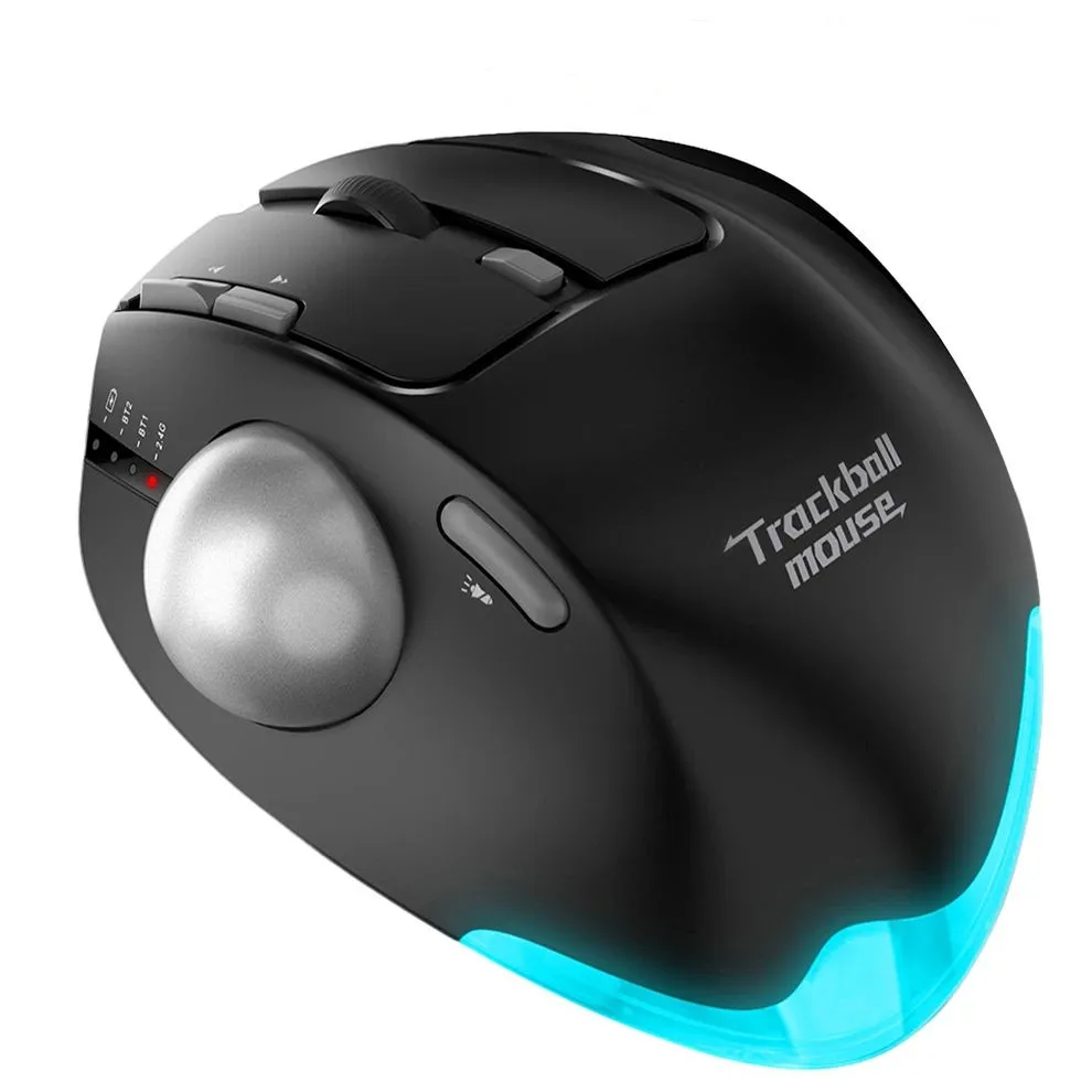 

Wireless Trackball Mouse 2.4G RGB Ergonomic Rechargeable Rollerball Mice 3 Device Connection Thumb Control for PC Pad