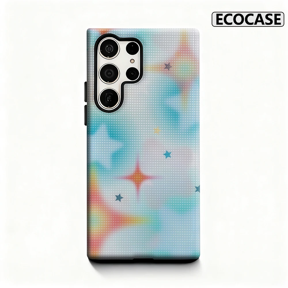 Pastell Starry Haze Blue Handyhülle für Samsung Galaxy S25 Ultra S24 S23 Ultra Plus, glänzende doppellagige Rückseite