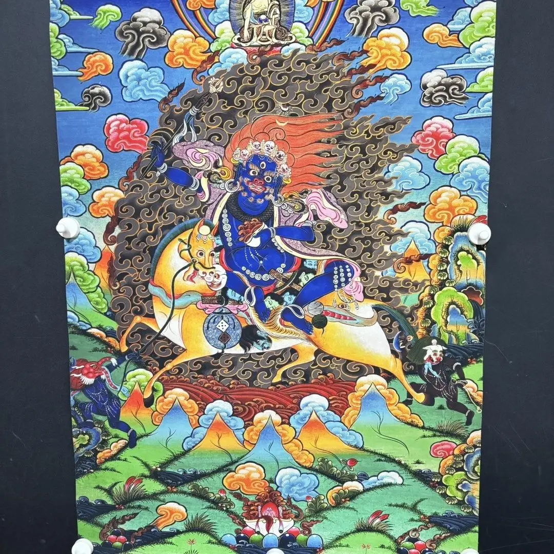 Tibet Tibetan Cloth Silk Auspicious cloud blue god of wealth Thangka Tangka Embroidery Painting