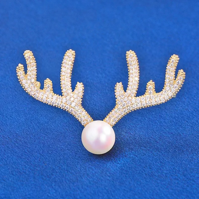 

Antler imitation pearl brooch Europe and the United States everything temperament personality pin accessories accessories simple