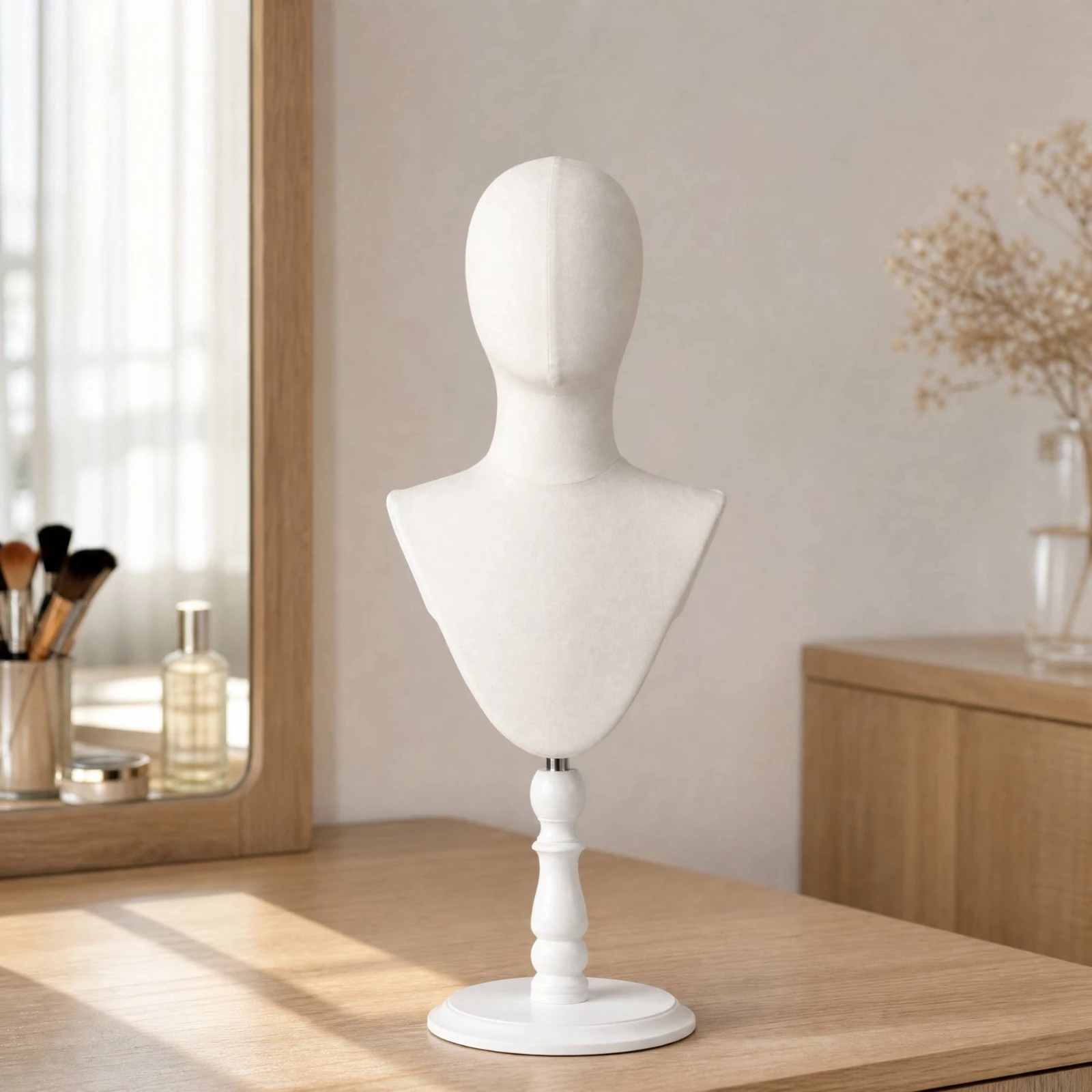 Bust-Style Hairpiece Mannequin with Adjustable Stand Lightweight Linen-Covered Hairpiece Head with Stand Easy to Assemble
