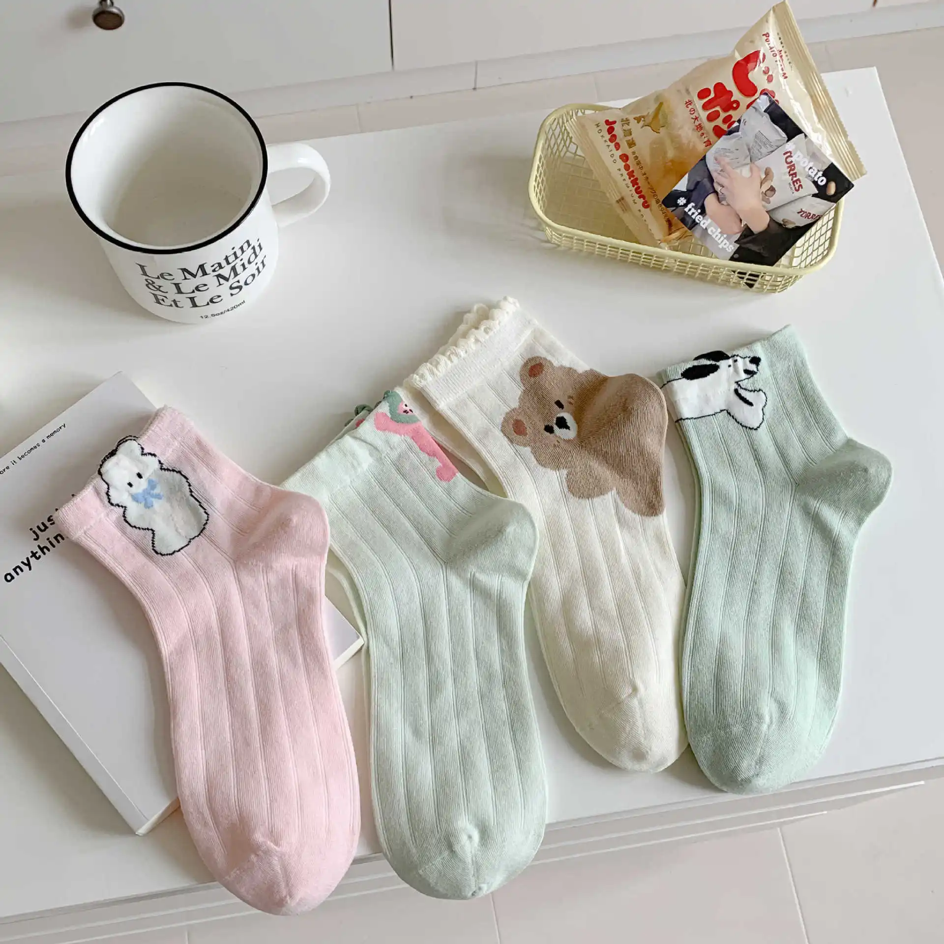 

4Pairs of Mint Mambo Socks Women's Summer Cartoon Cotton Korean Version Versatile Girl Short Socks