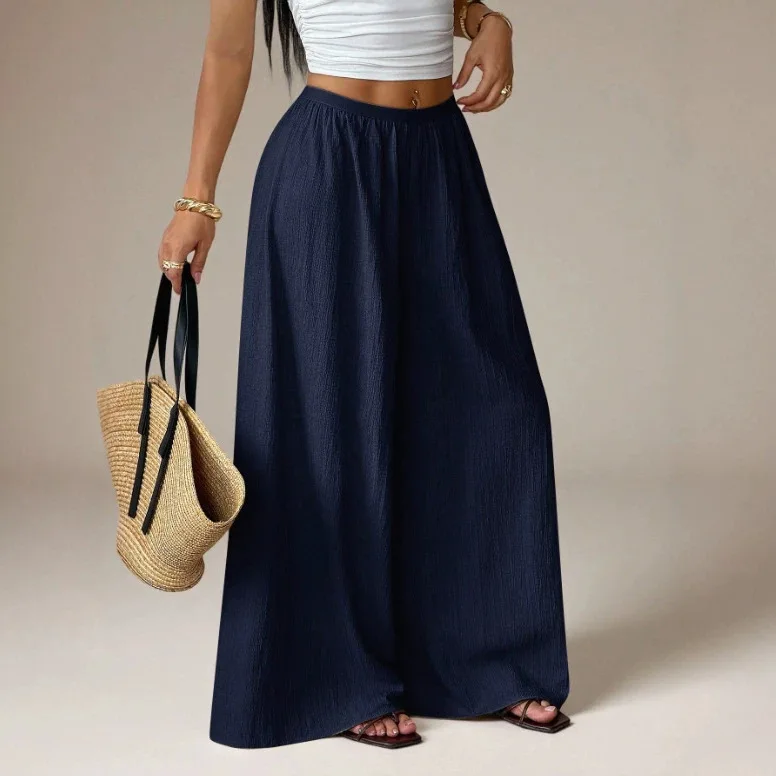 Holiday Beach Jogger Summer Straight Long Pants 2026 Women's Pants Casual Pleats Elastic Waistband Wide Leg Pants For Streetwear