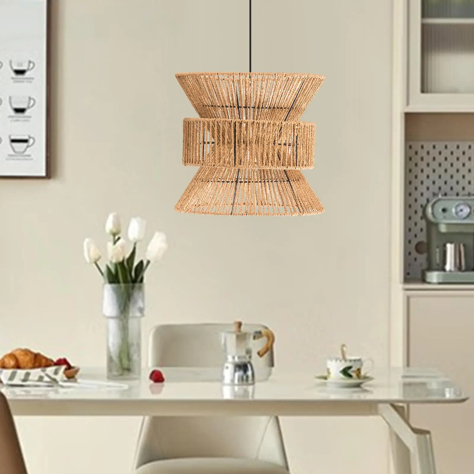 Weave Rope Lampshade Decor Light Fixture Rope Weave Retro Chandelier Light Cover for Dining Room Teahouse Cafe Farmhouse Kitchen