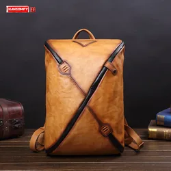 New Vintage Leather Men's Backpack Men Laptop Bag Fashion Male Travel Backpacks Casual Computer Bag Hit Color Trend School Bags