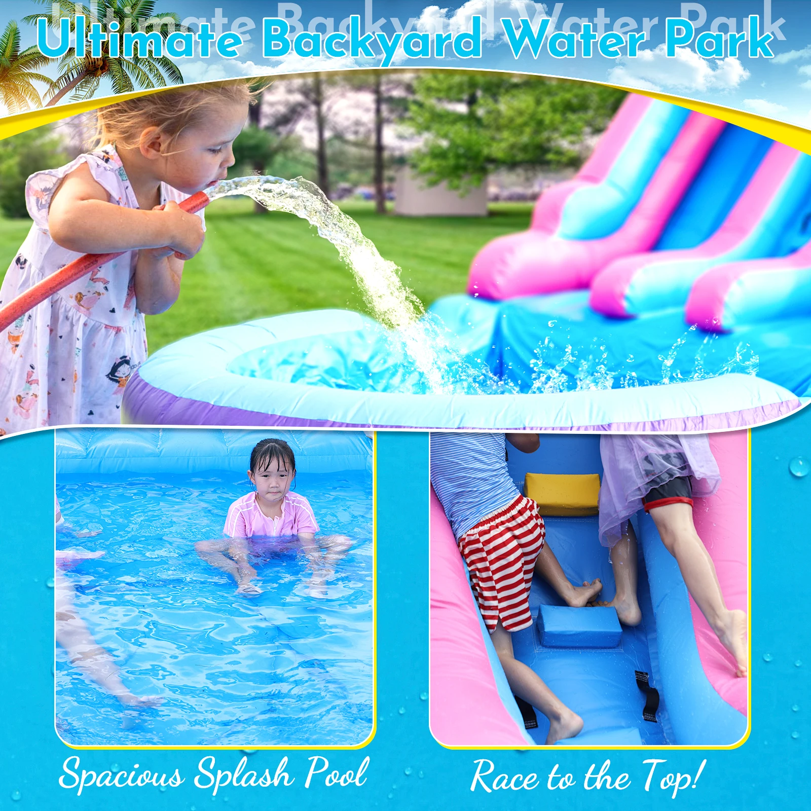 

Надувной батут-горка Commerci 21 фут (6,4 м) из 100% ПВХ для детей и взрослых с воздуходувкой 950 Вт для активного отдыха на улице