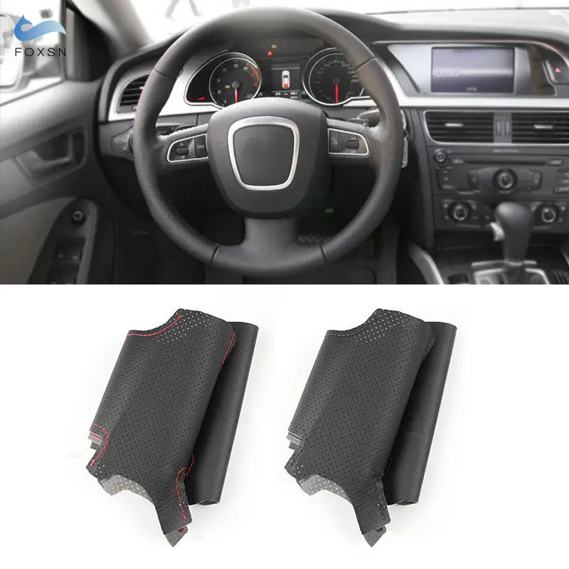For Audi A3 8P 2008- 2011 2012 2013 A4 B8 A5 2008 2009 2010 Hand Stitched Car Interior Steering Wheel Perforated Leather Cover