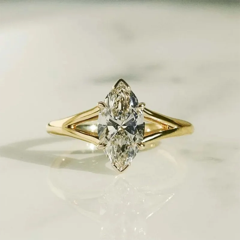 1.5ct Marquise Cut DEF/VS VVS Lab Grown Diamond Split Shank Band CVD HPHT 14K 18K Gold Engagement Ring With IGI Certificate