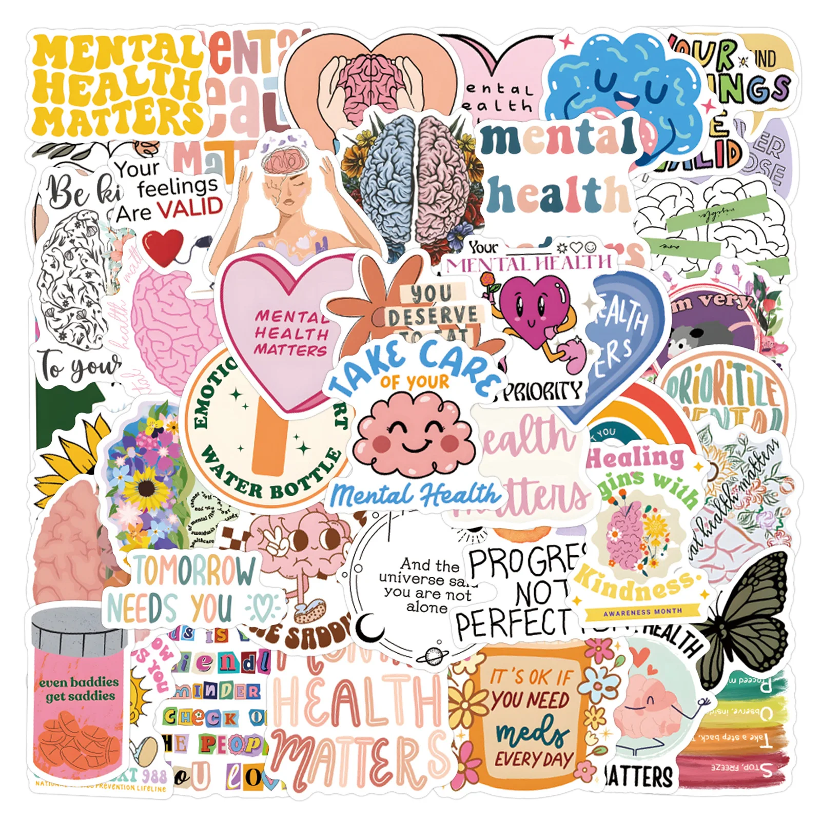 

52Pcs Cute Mental Health Matters Stickers Pack Decals For Phone Laptop Suitcase Notebook Skateboard Waterproof Stickers