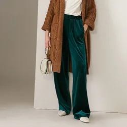 2026 Autumn New women fashion elastic waist velour pants, bottoms straight Loose velvet long Trousers pantalon femm