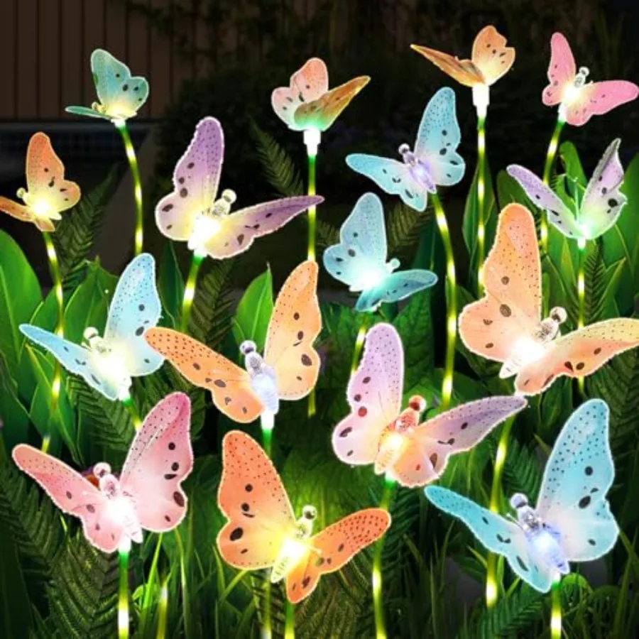 

【New model】Solar Garden Lights 4 Pack Waterproof Decorative Solar Lights Outdoor with Glowing Stems7-Color Changing Fiber Optic