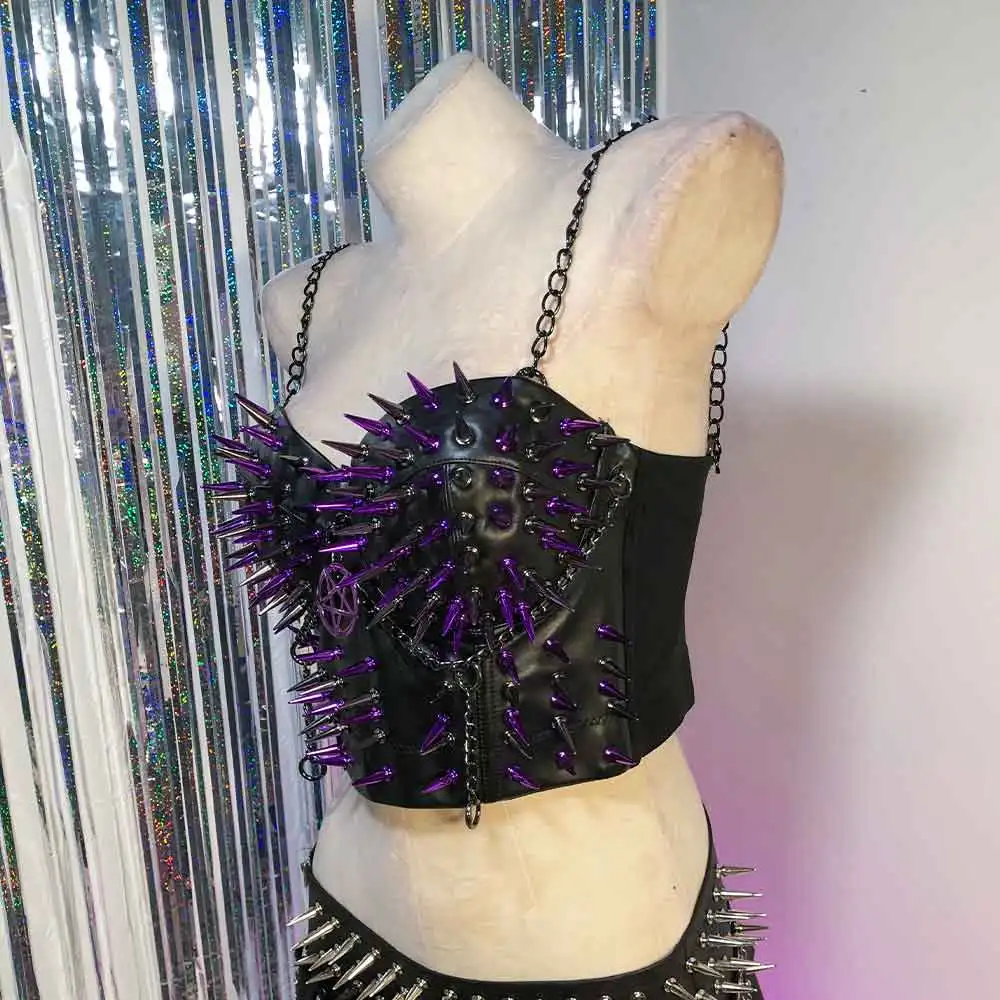 

Готические экологичные топы из веганской кожи в стиле DIY Harajuku Y2K, панк-рок, фиолетовые, с заклепками, для E-Girls, эмо, гот, кавай, тин-грэнж, ручная работа, 90-е, 2026