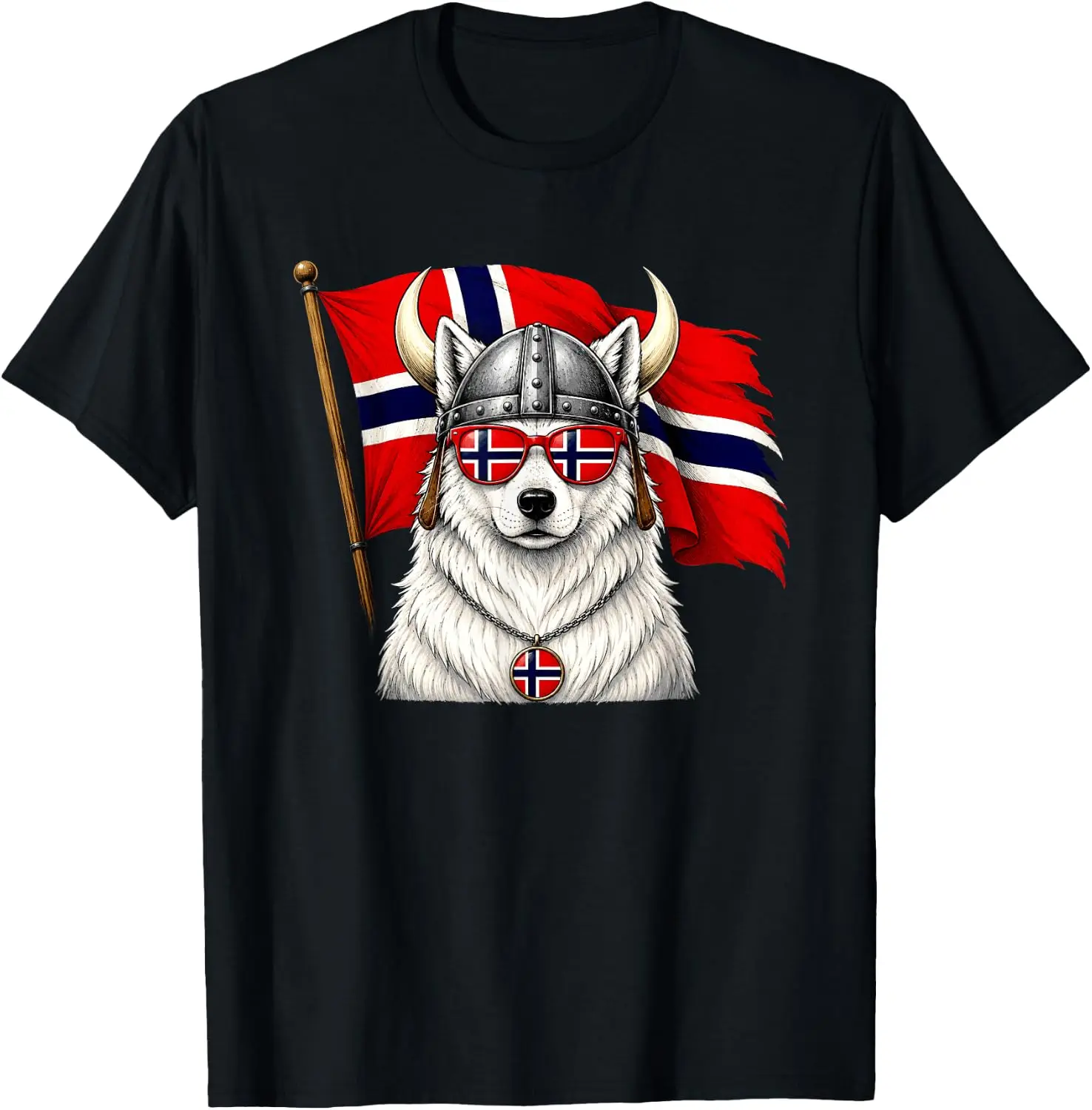 Norway Flag Norge Fan Cool White Dog Norwegian Pride T-Shirt 100% Cotton Trendy Y2K Short-Sleeve Tee-Soft, Quick-Drying,