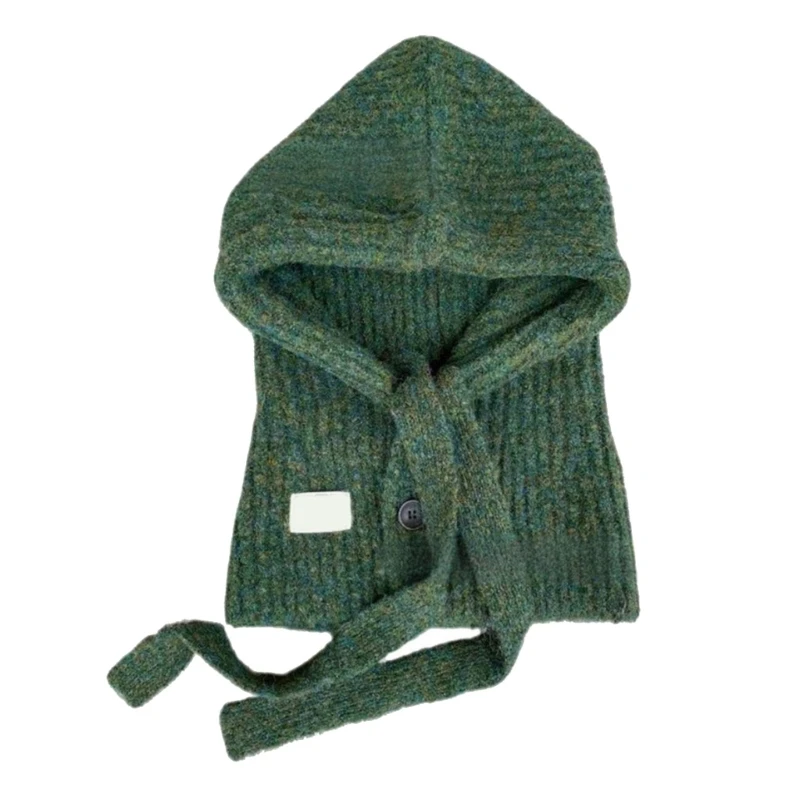 ニットバラクラバ帽子韓国スタイル調節可能なスカーフプルオーバー帽子女性女の子-y166