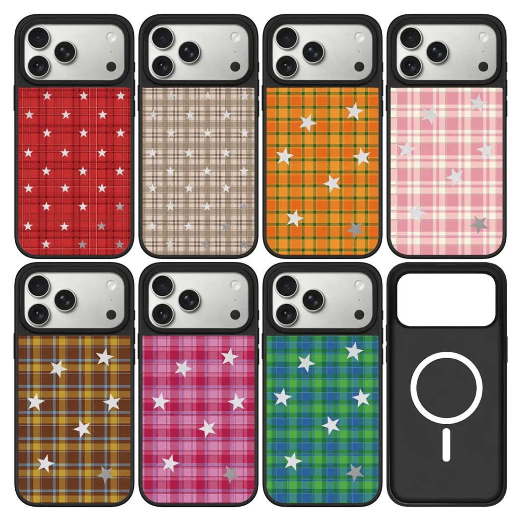 

Checkered Stripe Pattern Mirror Surface Magnetic Phone Case Cover for IPhone 12 13 14 15 16 17 Pro Max Case for IPhone 17 Air