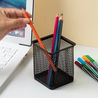 MOTARRO 1Pcs Pencil Holder Office Desk Metal Mesh Square Round Pen Pot Cup Case Container Organiser Durable Pencil Case 5
