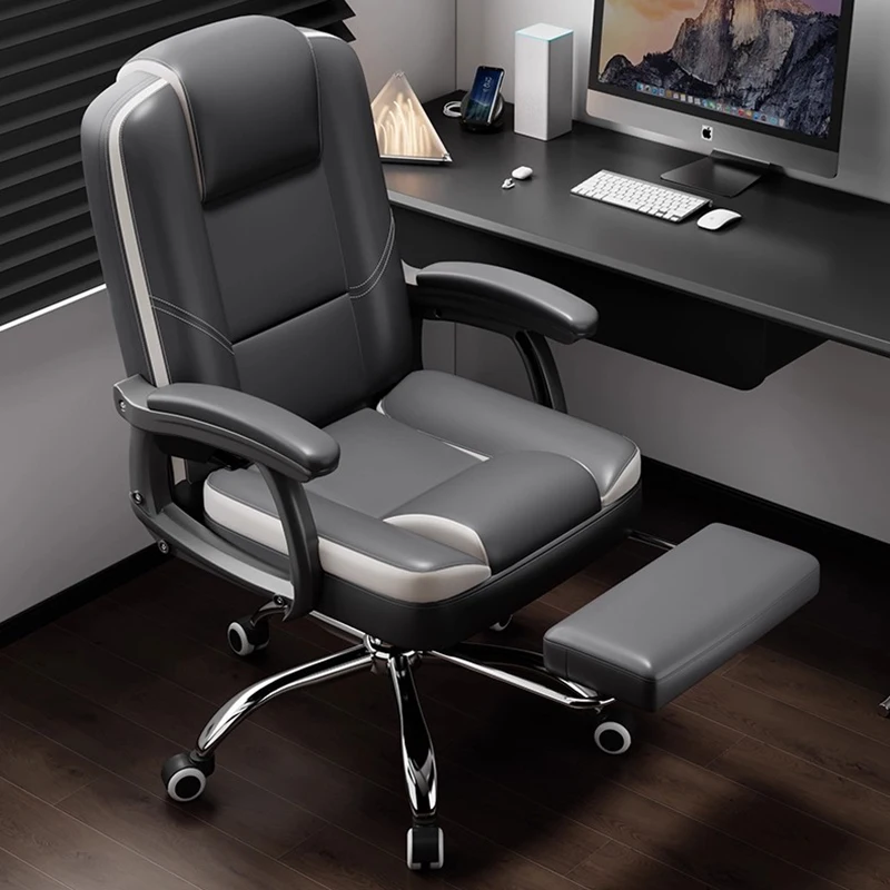 快適なコンピュータオフィスチェアバックサポートフットレストモバイルリクライニングオフィスチェア快適なレザー Sillas De Oficina 家具