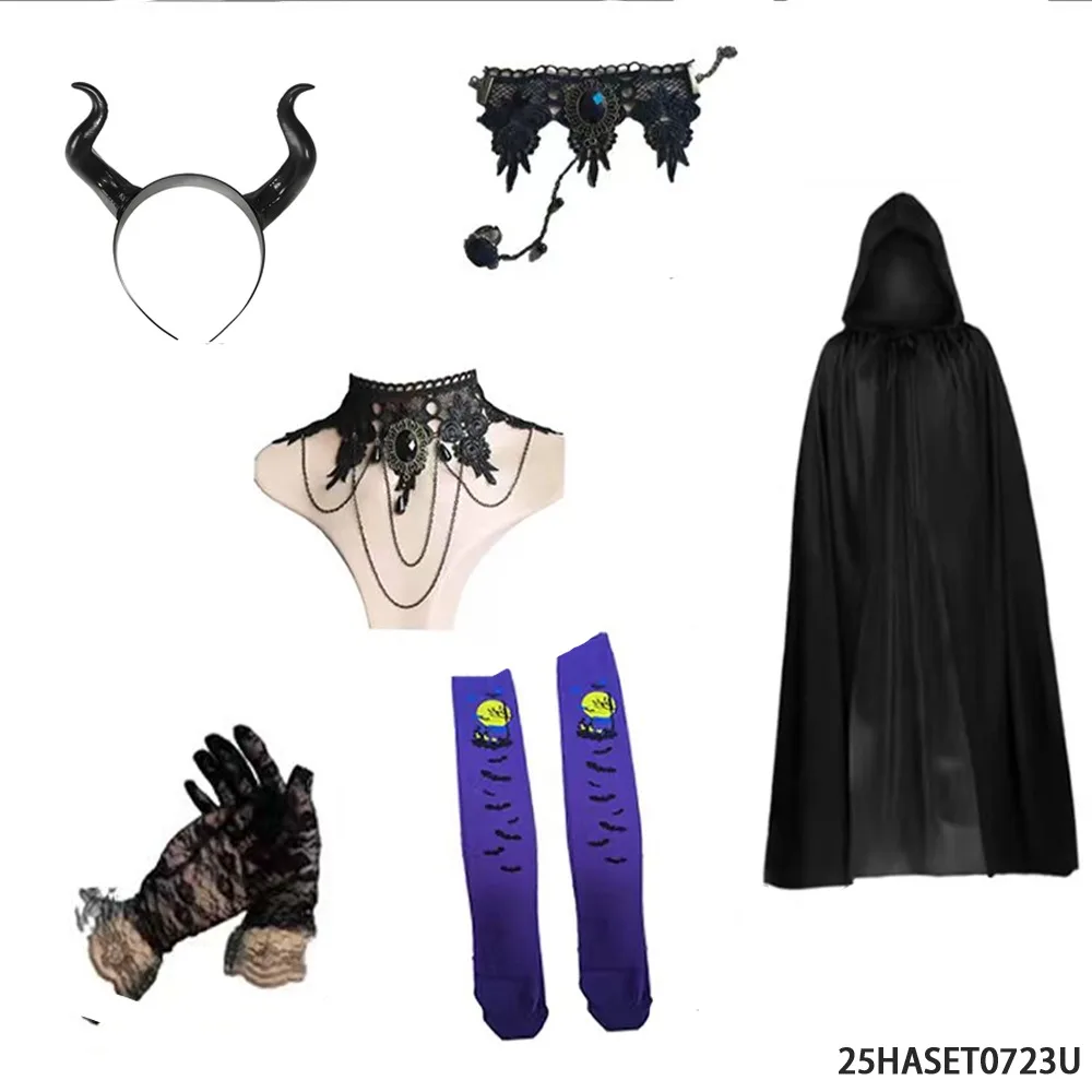 Conjunto de fantasia com tema PESENAR Devil (incluindo faixa de cabeça, capa preta com capuz, gola, luvas, etc.)