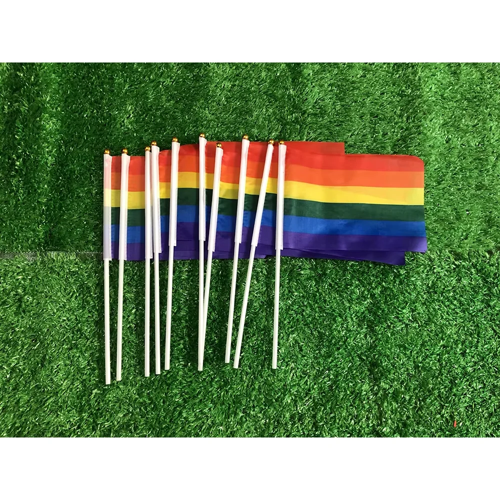 SKY FLAG LGBT Hand Flag 14x21Cm Rainbow Hand Flag Gay Lesbian Homosexual Bisexual Pride Hand Flag with Plastic Stick