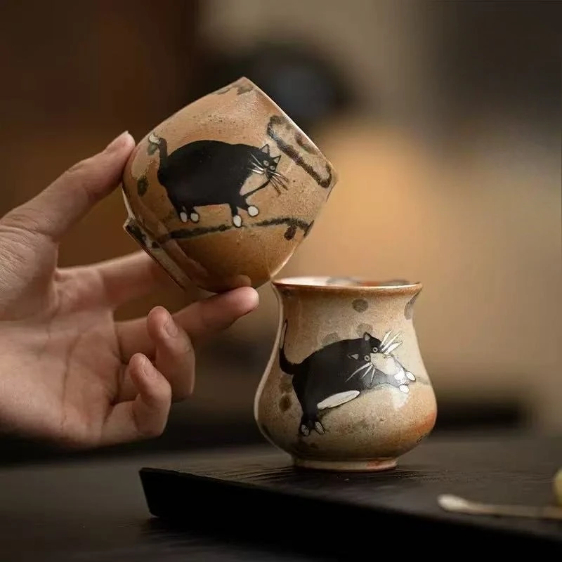 

Japanese Imitation Wood-fired Porcelain Teacup Retro Zhiye Cat Ceramic Tea Bowl Household Large Single Master Mug Kung Fu Teaset