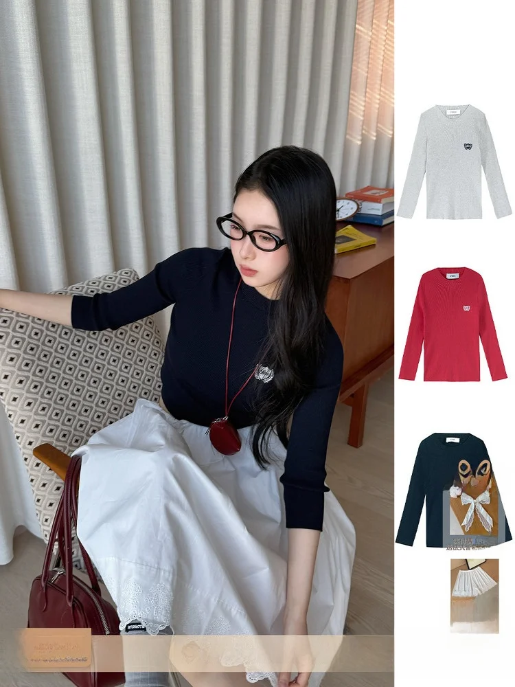 

Knitted round Ne 7/8 Sve T-irt Cotton Blend Comfortable Fit Casual Commute Sle ential Basic Top