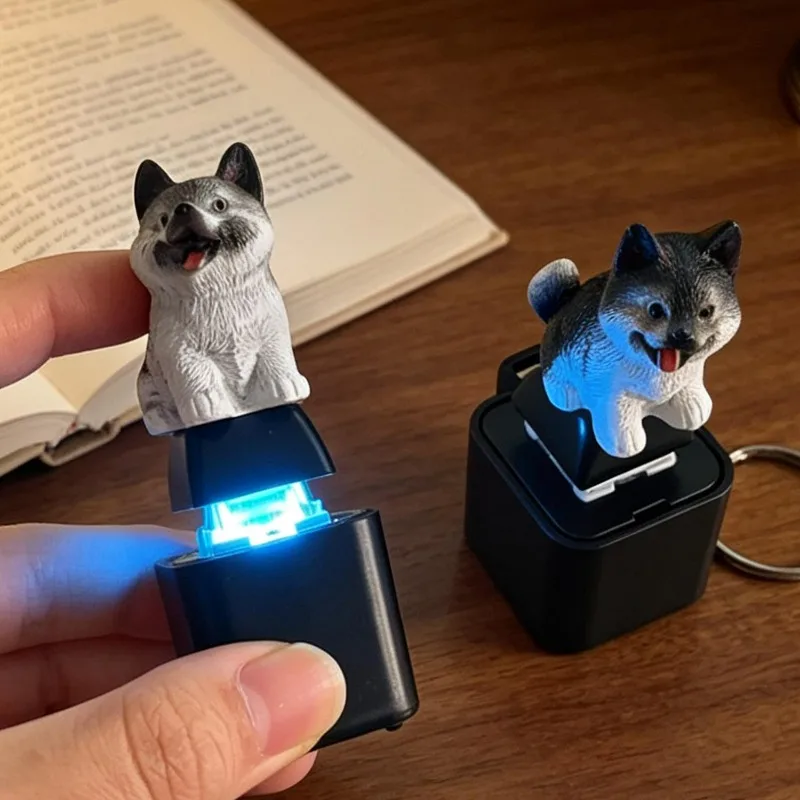 Cute Husky Puppy Sound Keychain Mini Dog Pendant Press Button Interactive Charm Desktop Decor Portable Gift for Backpack Desktop
