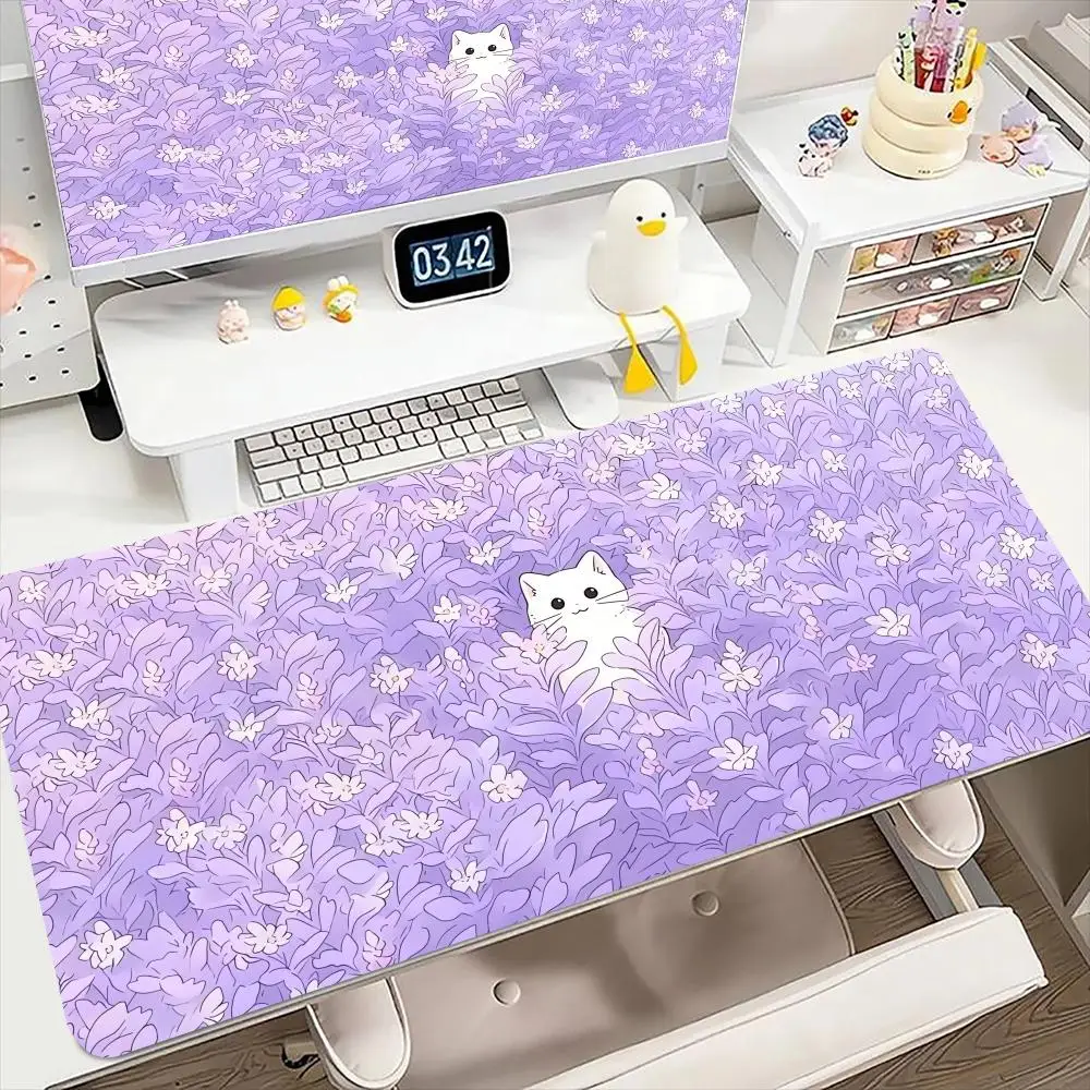 Alas Mouse Kucing Lucu Alas Meja Permainan Kantor Komputer Besar XXL Alas Mouse Keyboard Gaming Karet Antiselip Bantalan Meja Panjang