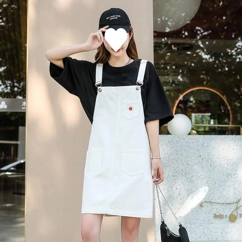 New Solid Black Denim Strap Dress Korean Fashion Dresses For Women Sleeveless Sweet Slash Neck Beach Style Loose Summer Clothing