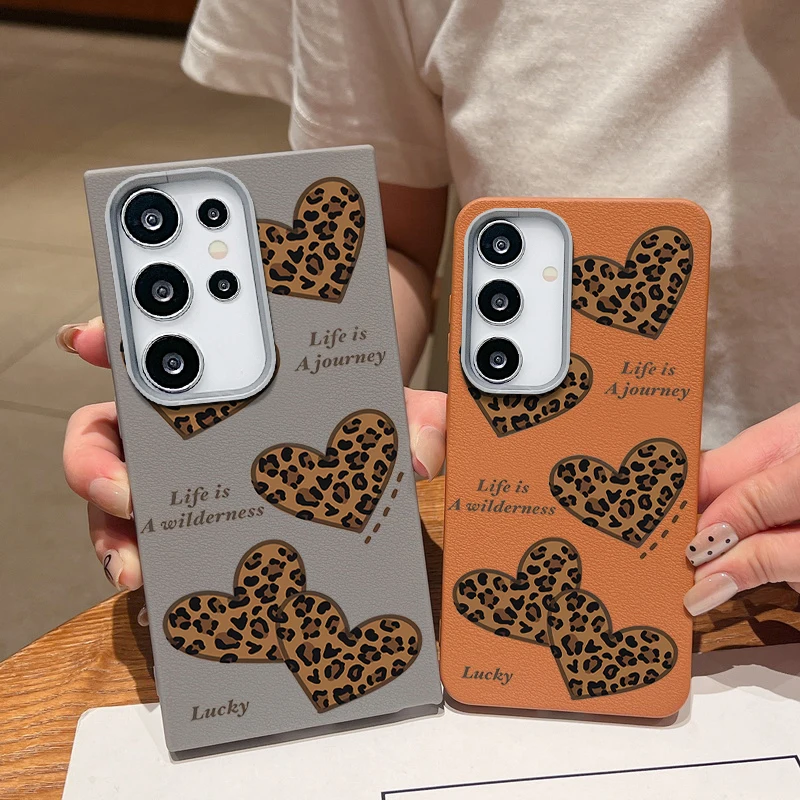 ليوبارد طباعة قلوب نمط قضية الهاتف لسامسونج غالاكسي A56 A16 A36 A26 A55 A15 A14 A34 A35 A53 A54 الجلود الملمس غطاء من البولي يوريثان #3