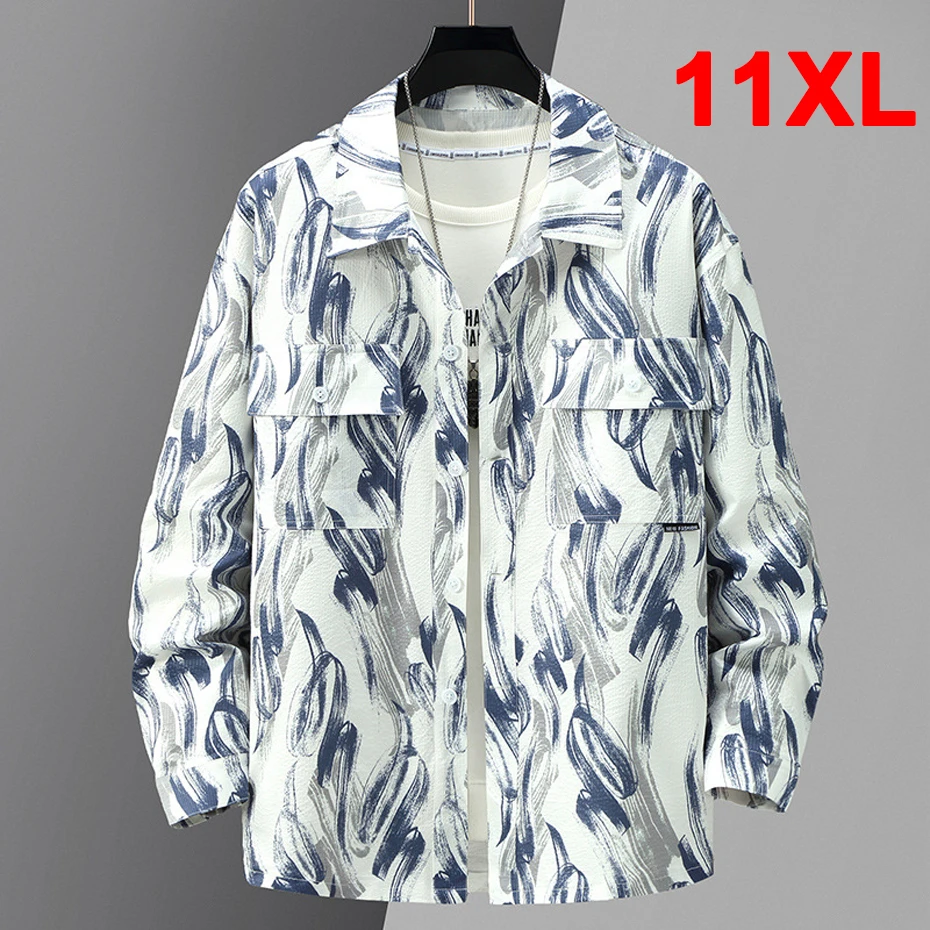 

Spring Autumn Long Sleeve Shirt Men Plus Size 10XL 11XL Shirts Jackets Male Fashion Casual Graffiti Shirt Male Big Size 11XL