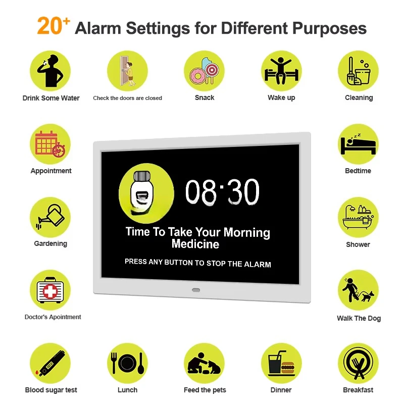 15 التقويم الرقمي ساعة تنبيه كبيرة التناظرية التلقائي يعتم ساعة تاريخ اليوم الزهايمر الخرف فقدان الذاكرة الرؤية المؤعفة