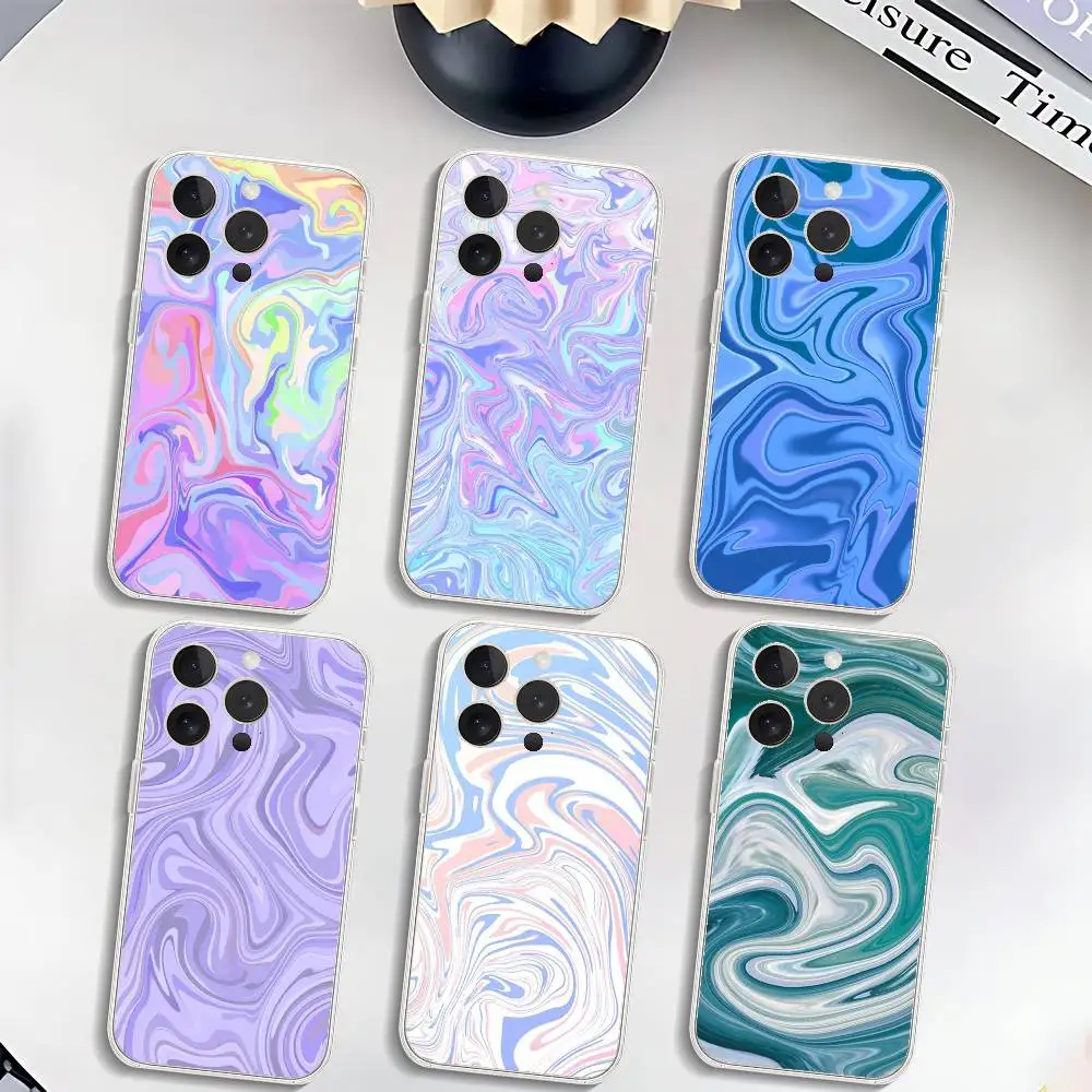 

Colorful Liquid Swirl Phone Case Luxury Soft Transparent Case For IPhone 17 16 15 14 13 12 11 Pro Max Mini Bumper Cover Case