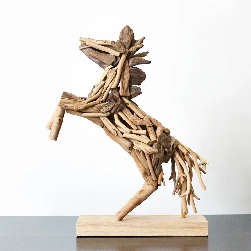 Handmade solid wood horse ornaments, living room TV cabinet wine cabinet handicrafts, home decoration creative gifts