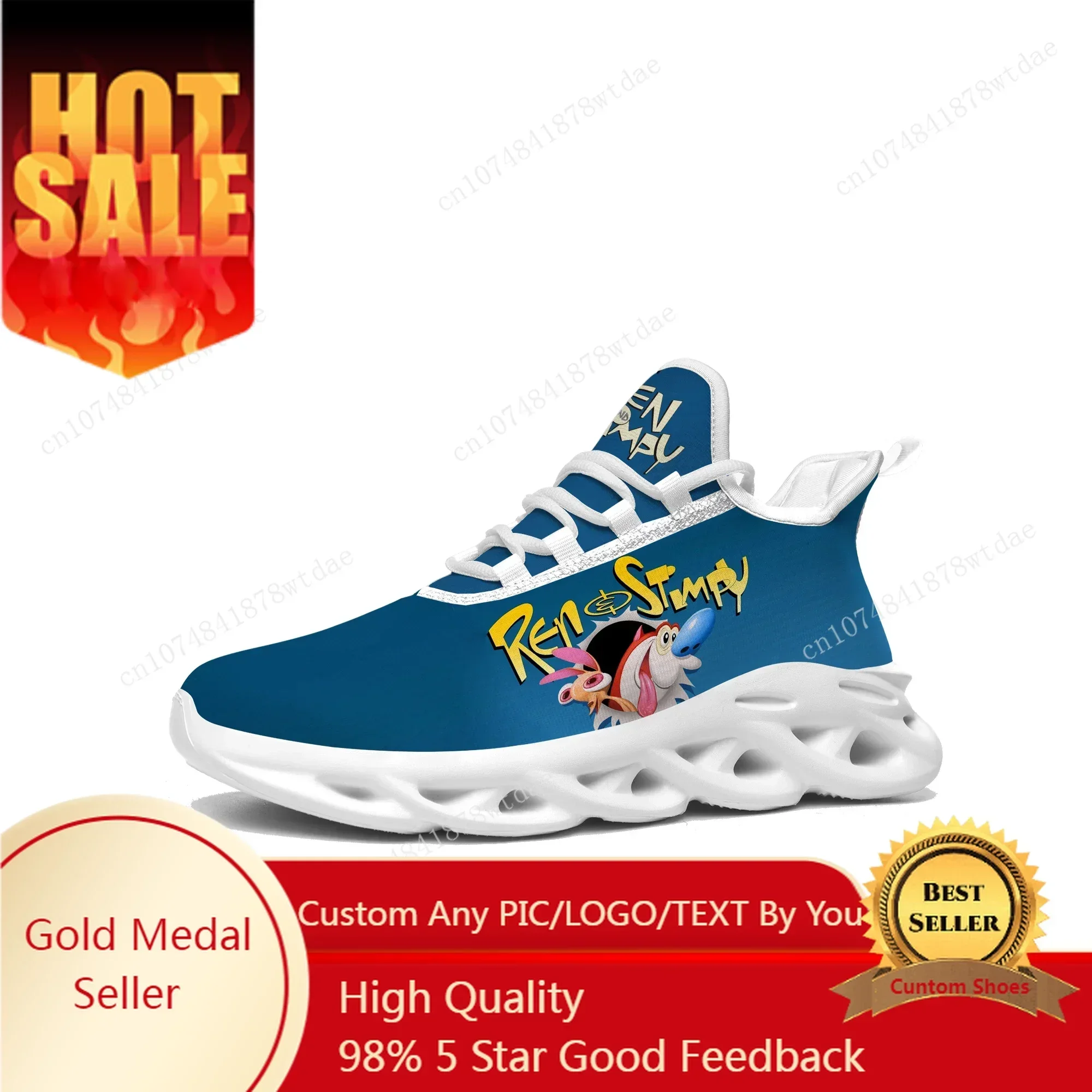 

Anime Cartoon Stimpy Comic Ren Flats Sneakers Mens Womens Teenager Sports Running Shoe High Quality Custom Lace Up Mesh Footwear