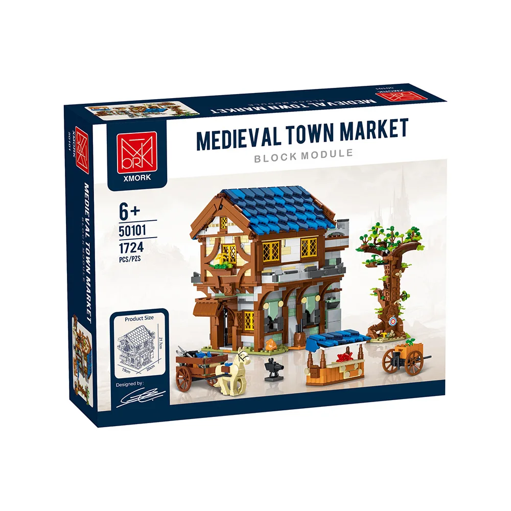 Moke 50101 Medieval series Town Fair Multi-layer structure Retro creative building block model toy gift tabletop decoration