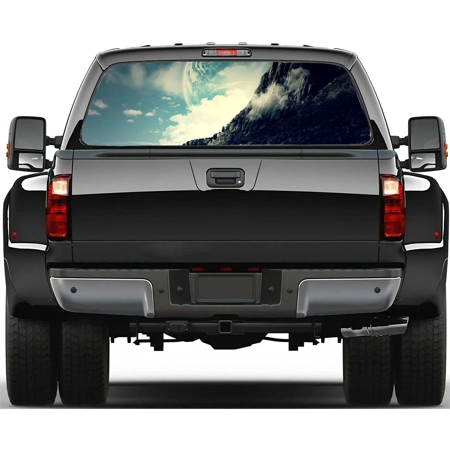 Sky Cloud Mountain Car Accessories Rear Windshield Sticker Truck Window See Through Perforated Back Window Vinyl Decal Decor