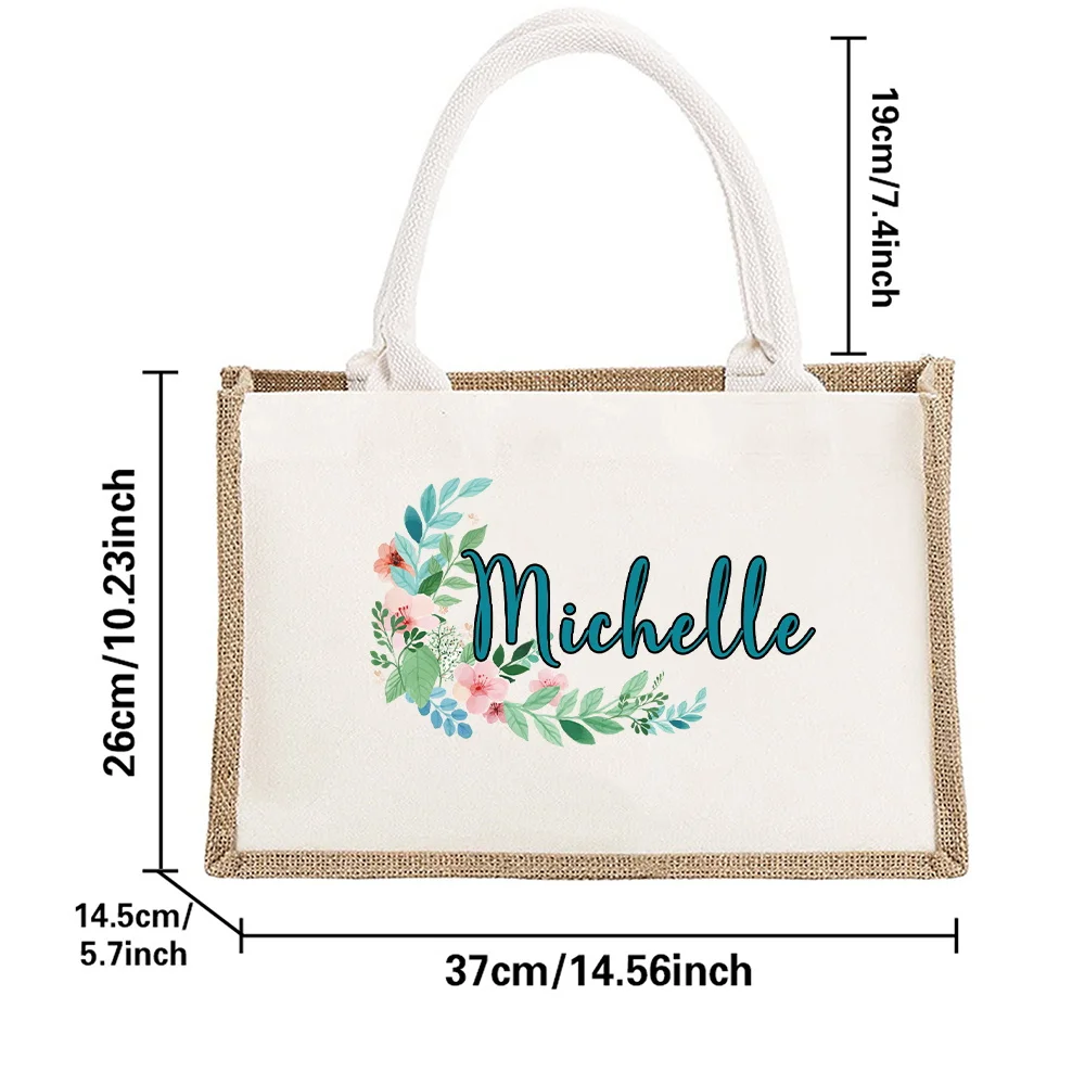 Personalized Customized Name Shopping Bags Eco-friendly Tote Bag Holiday Travel New Linen Handbag Cotton Linen Organizer Pouch