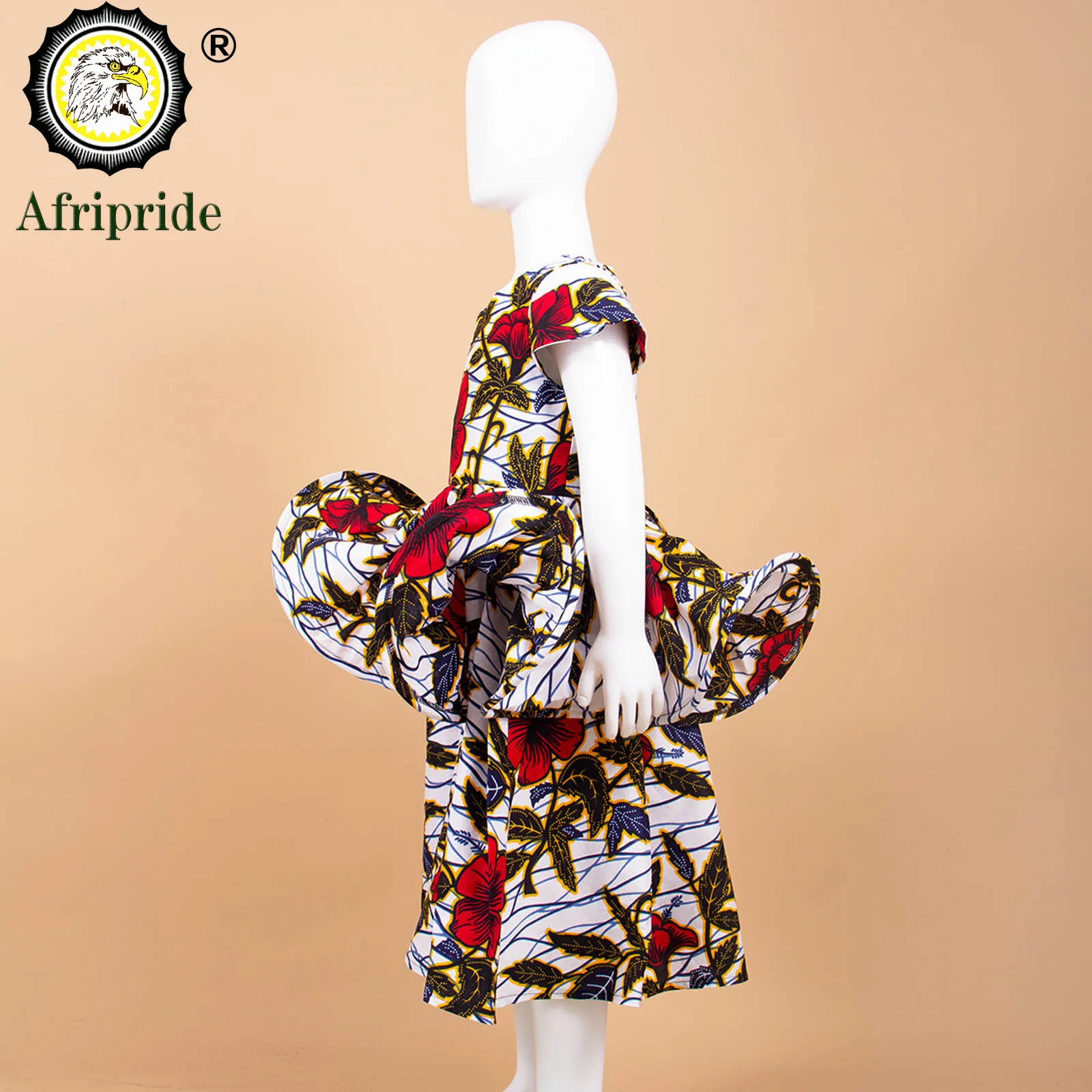 African Girls Dresses Sleeveless Double Princess Dress Casual Lovely Ankara Kids Print Mini Dress Shirt Dress AFRIPRIDE S1940017