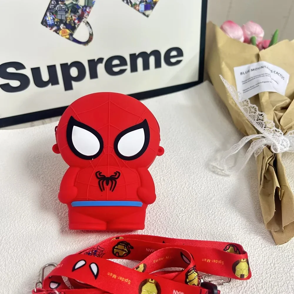 Marvel Spiderman Coin Purse Anime Figures Iron Man Captain America Wallet Childrens Silicone Bag Adjustable Strap Crossbody Bag view 5
